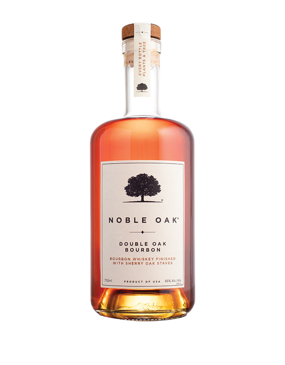 Noble Oak Double Oak Bourbon 90 proof 750 ml bottle on a white background