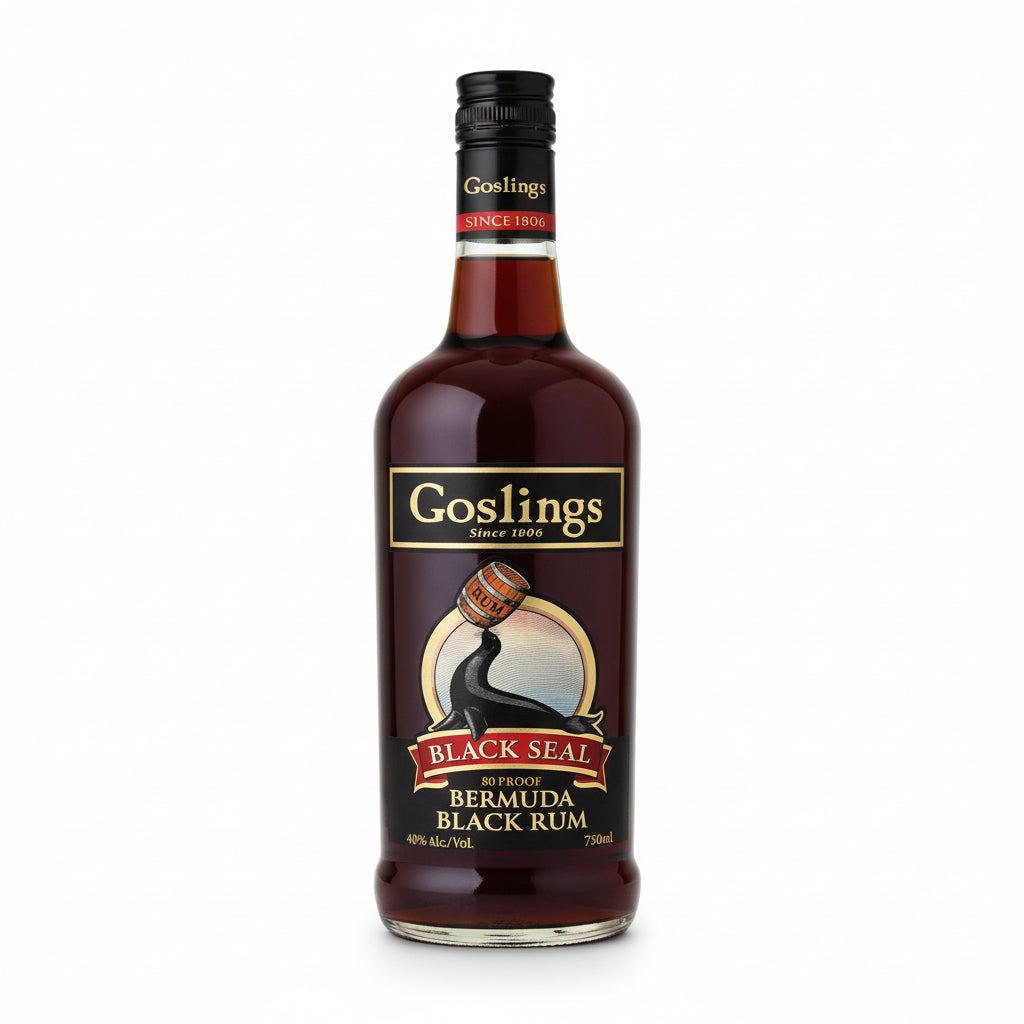 Goslings Black Seal Bermuda Black Rum 750ml bottle on a white background