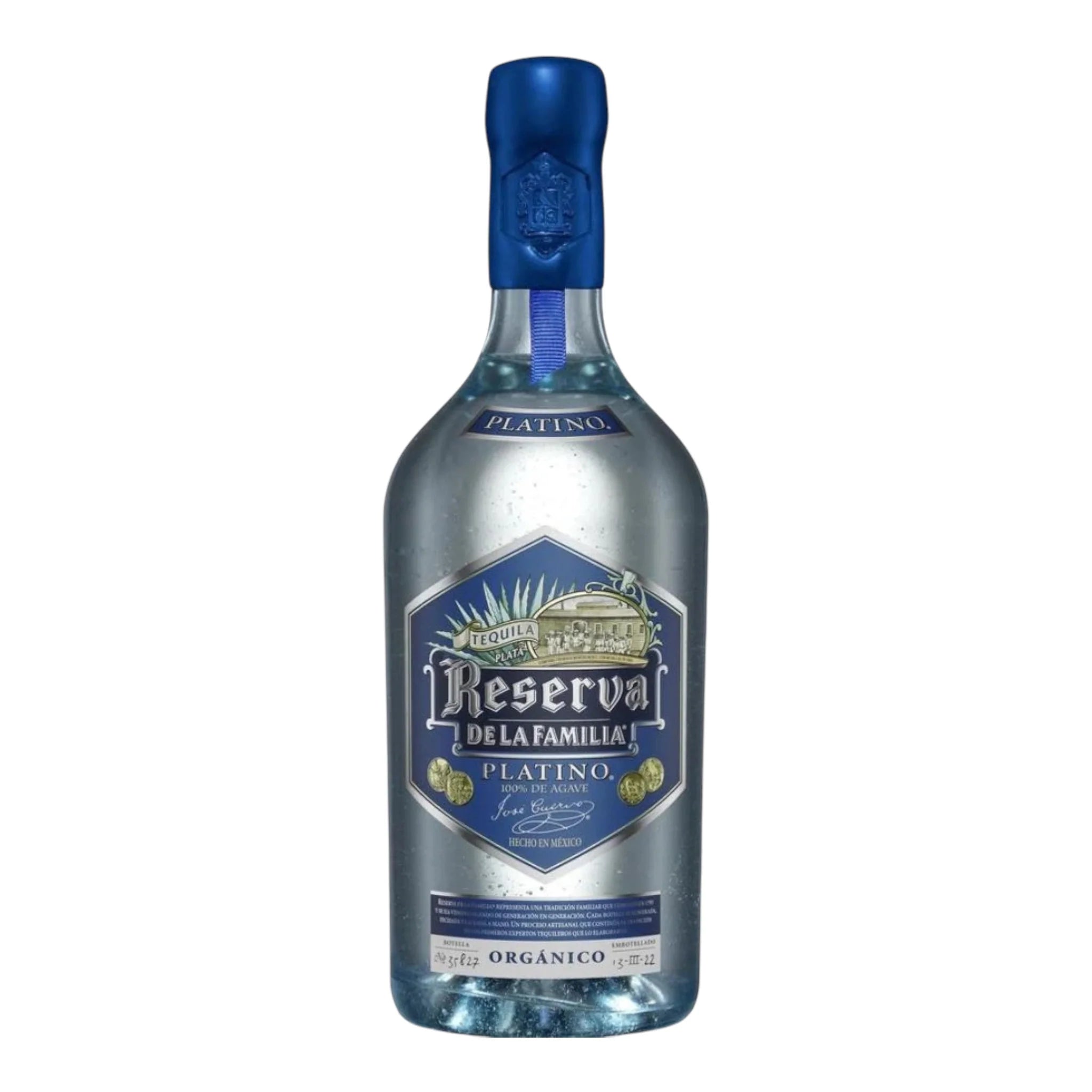 Jose Cuervo Reserva de la Familia Organic Platino Tequila 750 ml bottle on a white background