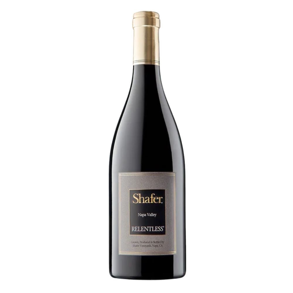 Shafer Relentless Blend 2017 Syrah and Petite Sirah wine bottle on a white background
