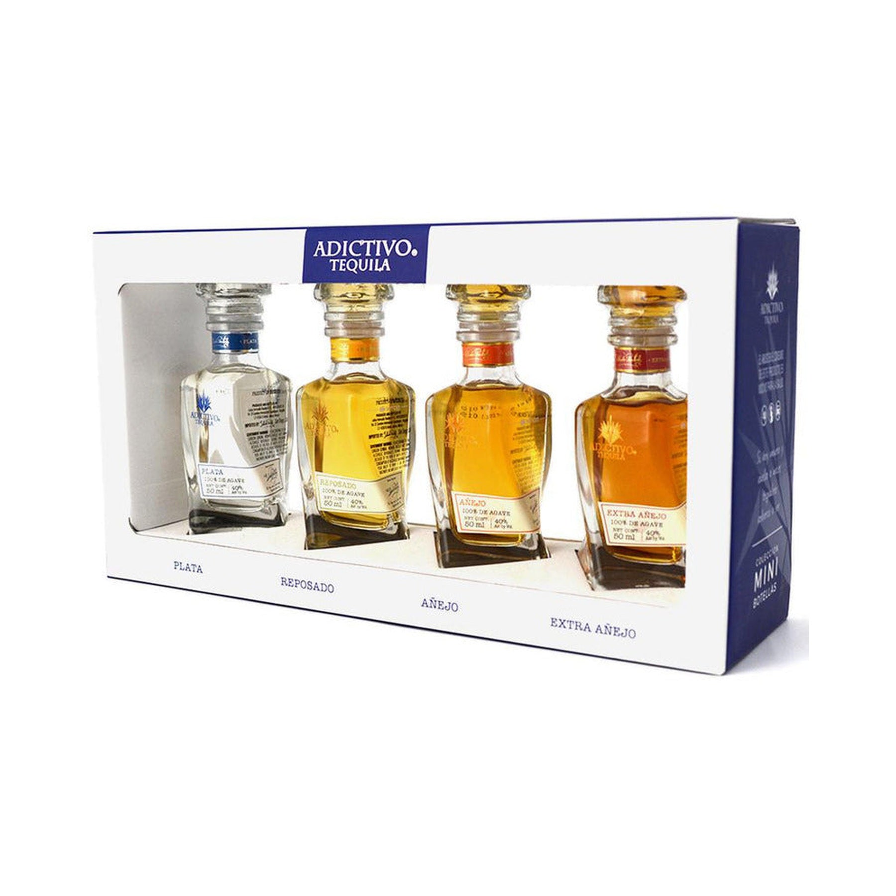 Adictivo Tequila gift pack with four 50ml bottles on a white background