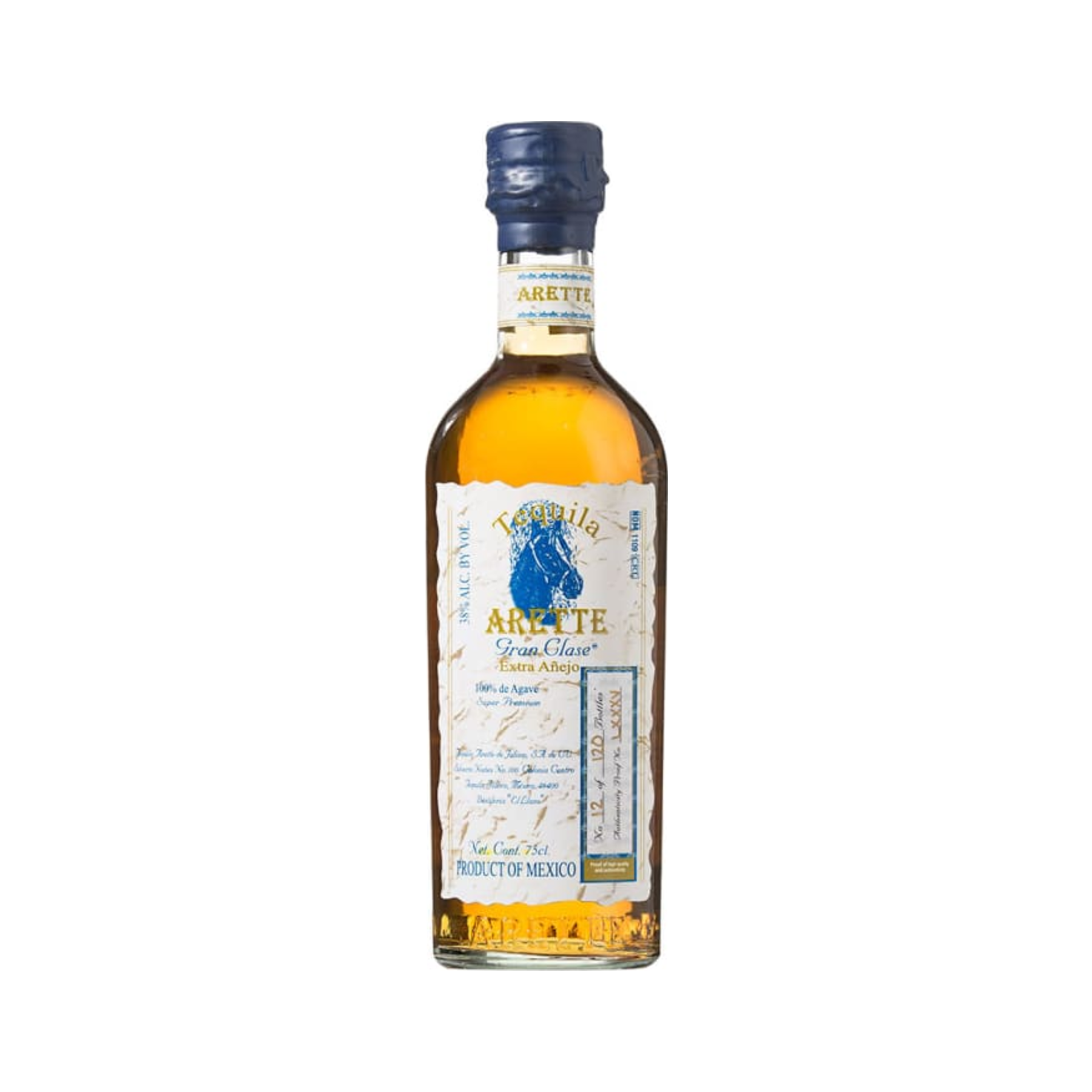 Arette Gran Clase Extra Anejo tequila 750 ml bottle on a white background