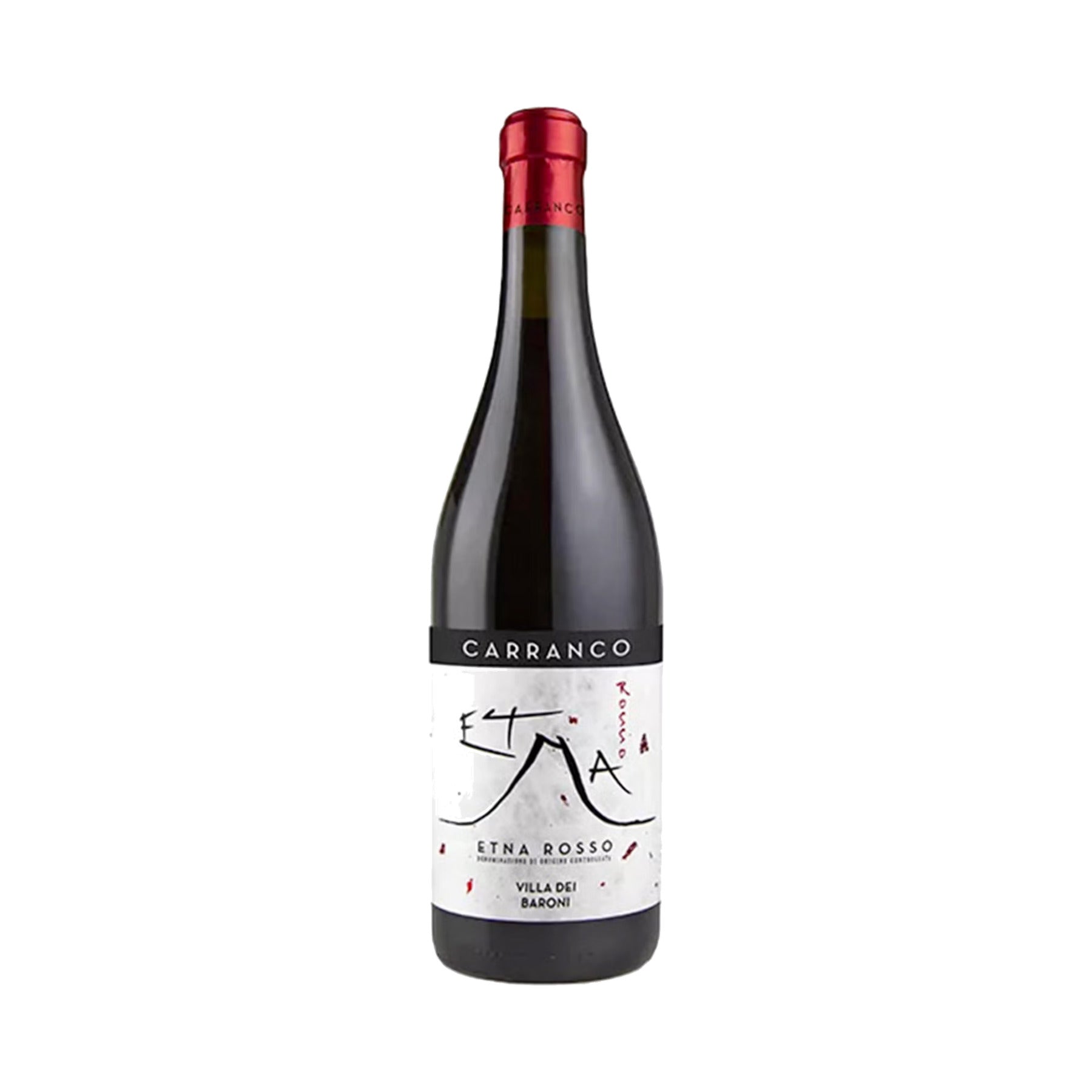 Carranco Etna Rosso Villa dei Baroni 2019 bottle on a white background