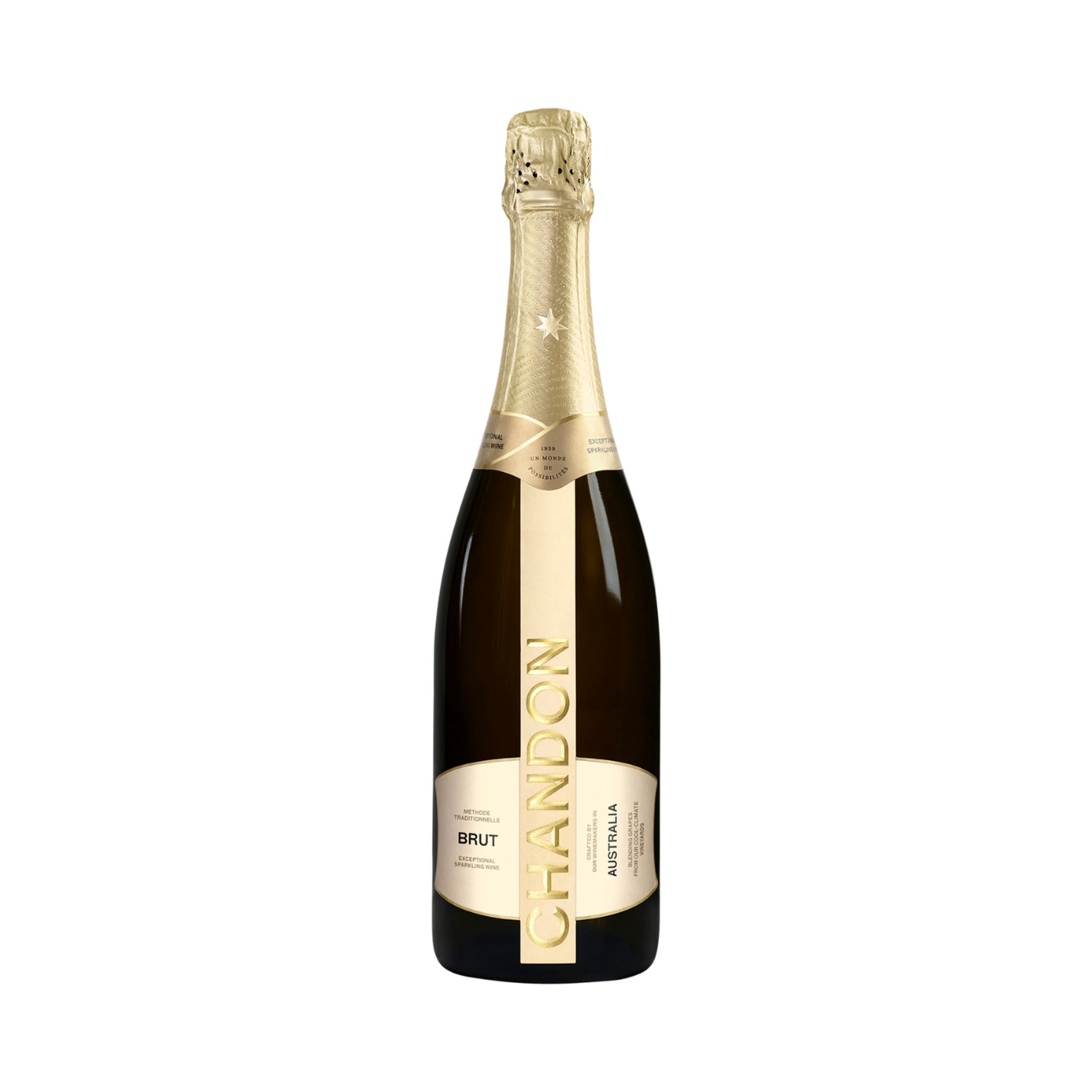 Chandon Brut sparkling wine 750ml bottle on a white background