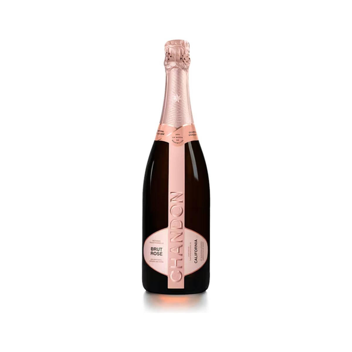 Chandon Brut Rose sparkling wine bottle on a white background