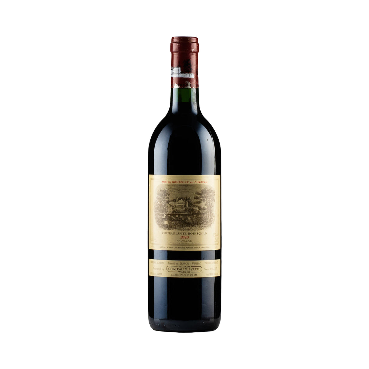 Château Lafite Rothschild 1990 Pauillac red wine bottle on a white background