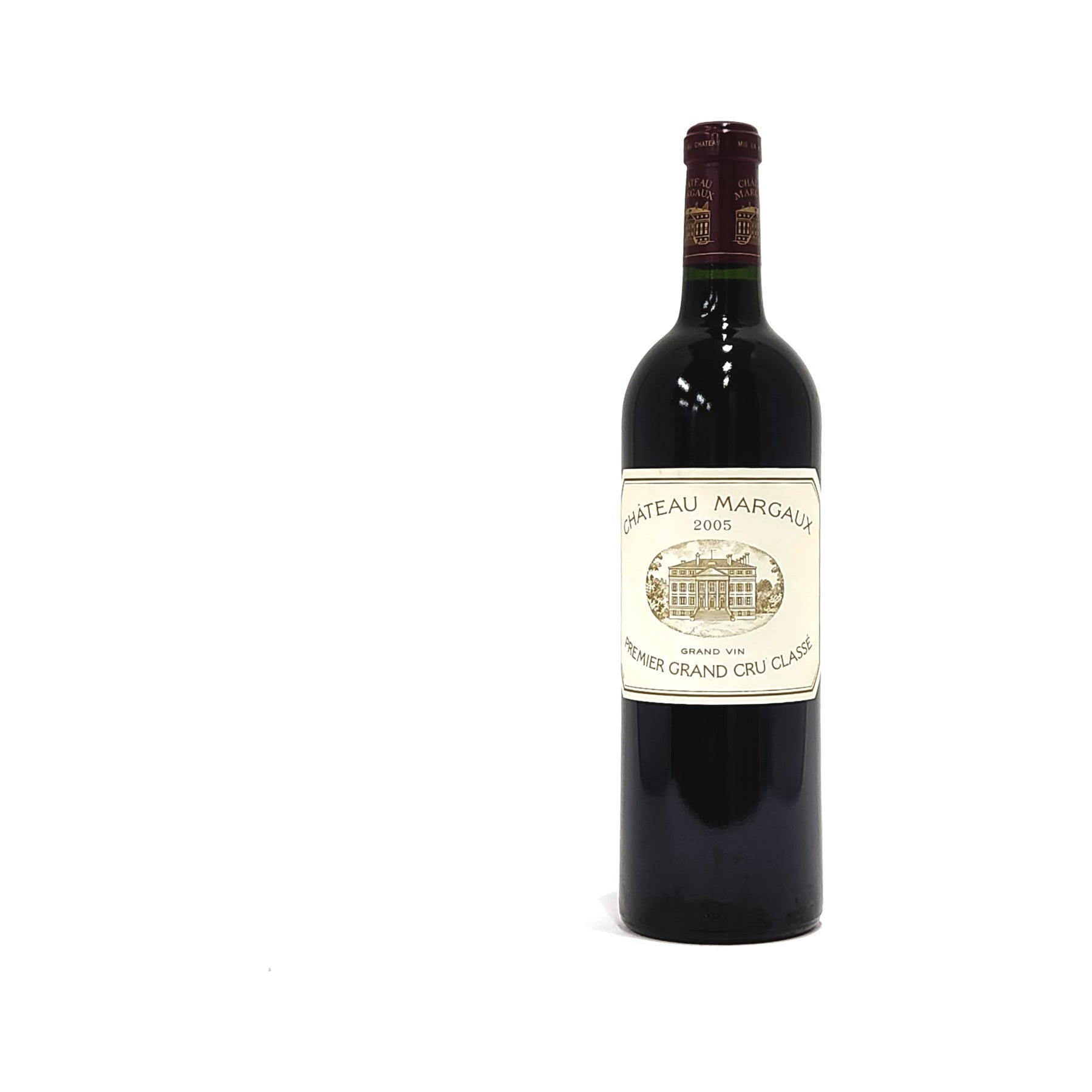 Chateau Margaux 2005 750ml bottle on a white background