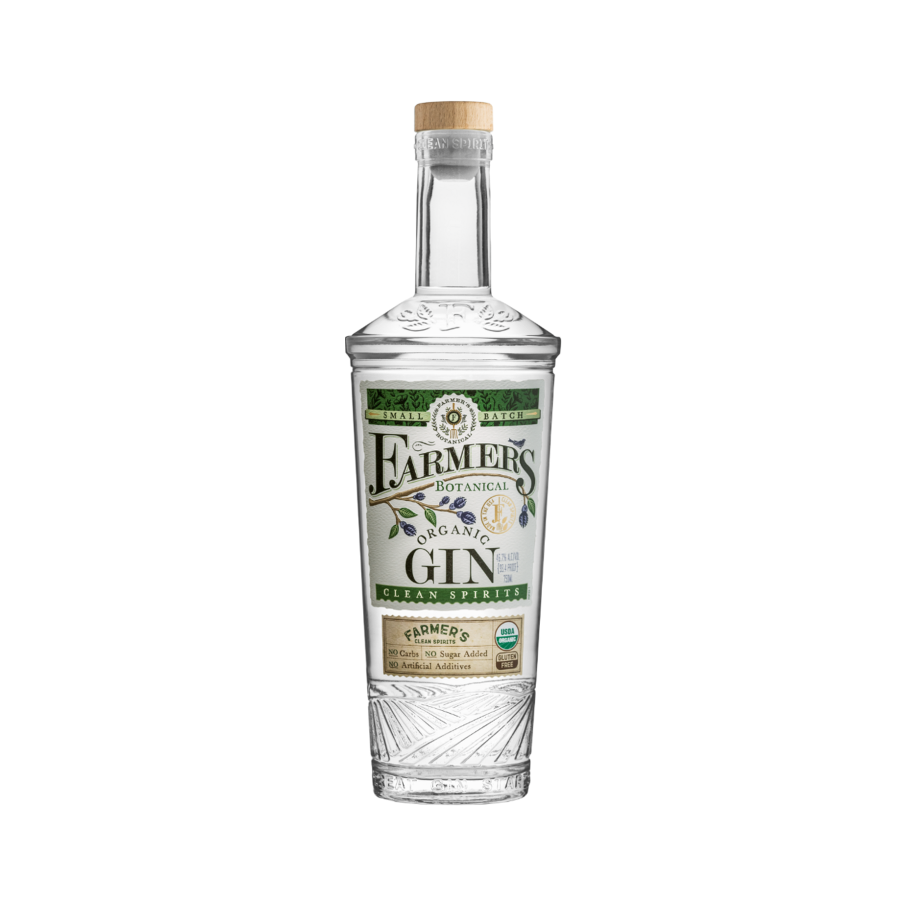 Farmer's Botanical Organic Gin 750 ml bottle on a white background