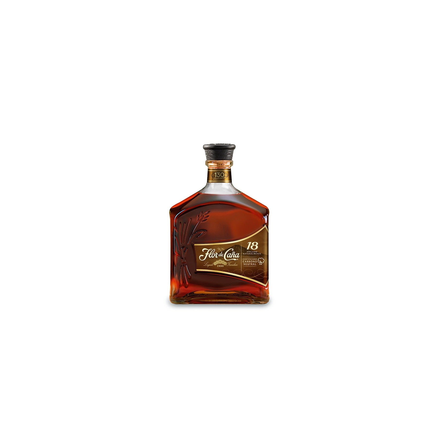 Flor de Cana 18 Year rum 750ml bottle on a white background