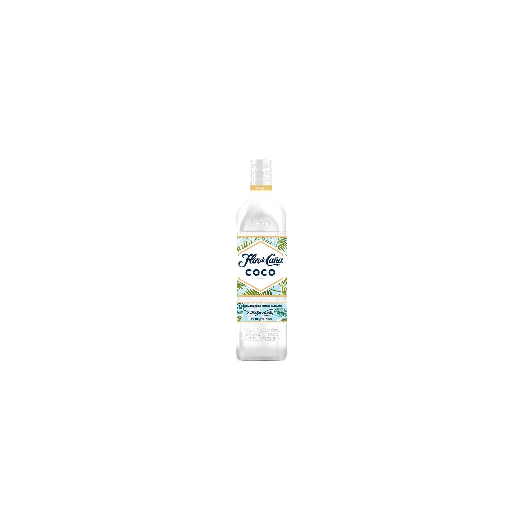 Flor de Cana Coco coconut liqueur 750ml bottle on a white background
