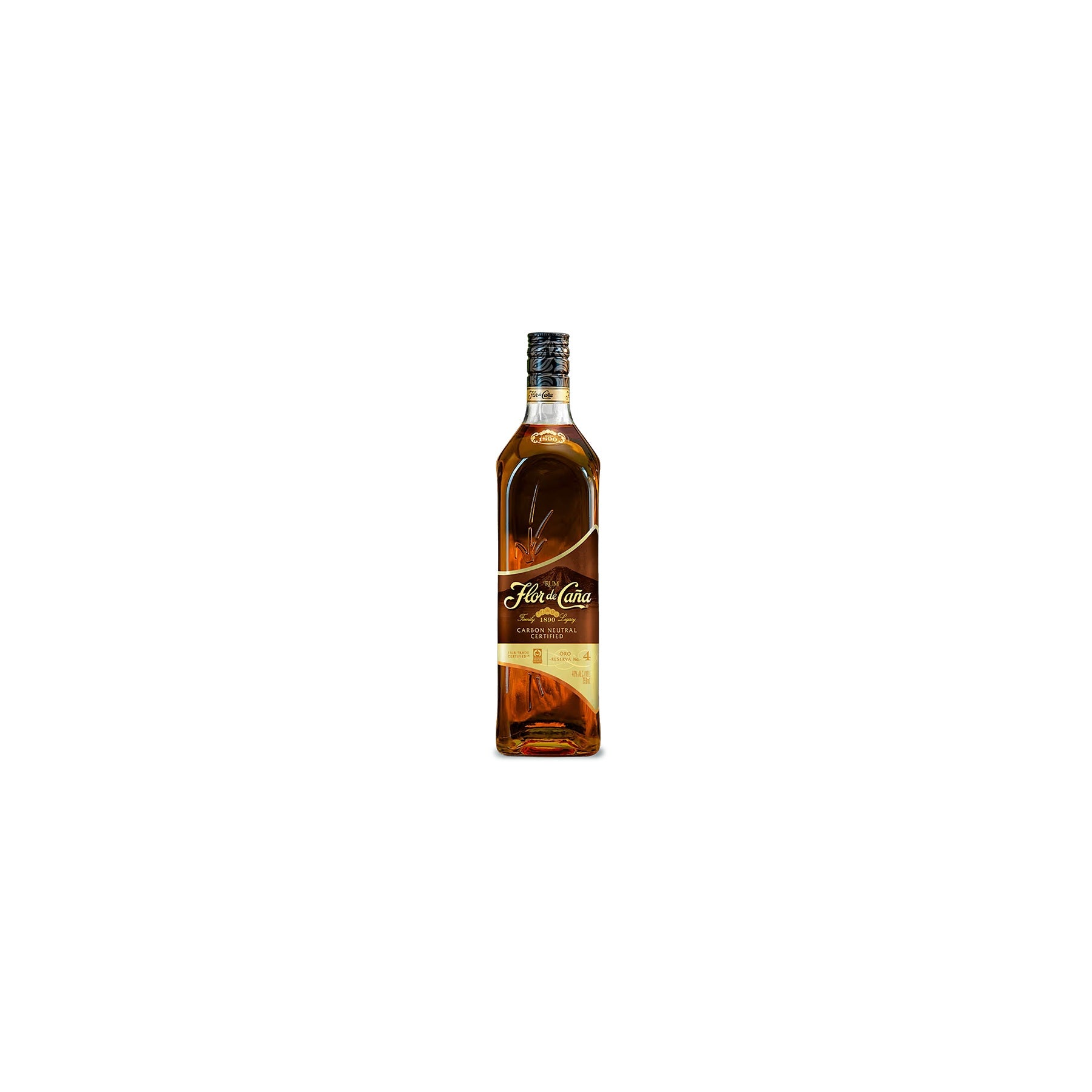 Flor de Cana Oro Reserva 4 Year rum 750ml bottle on a white background