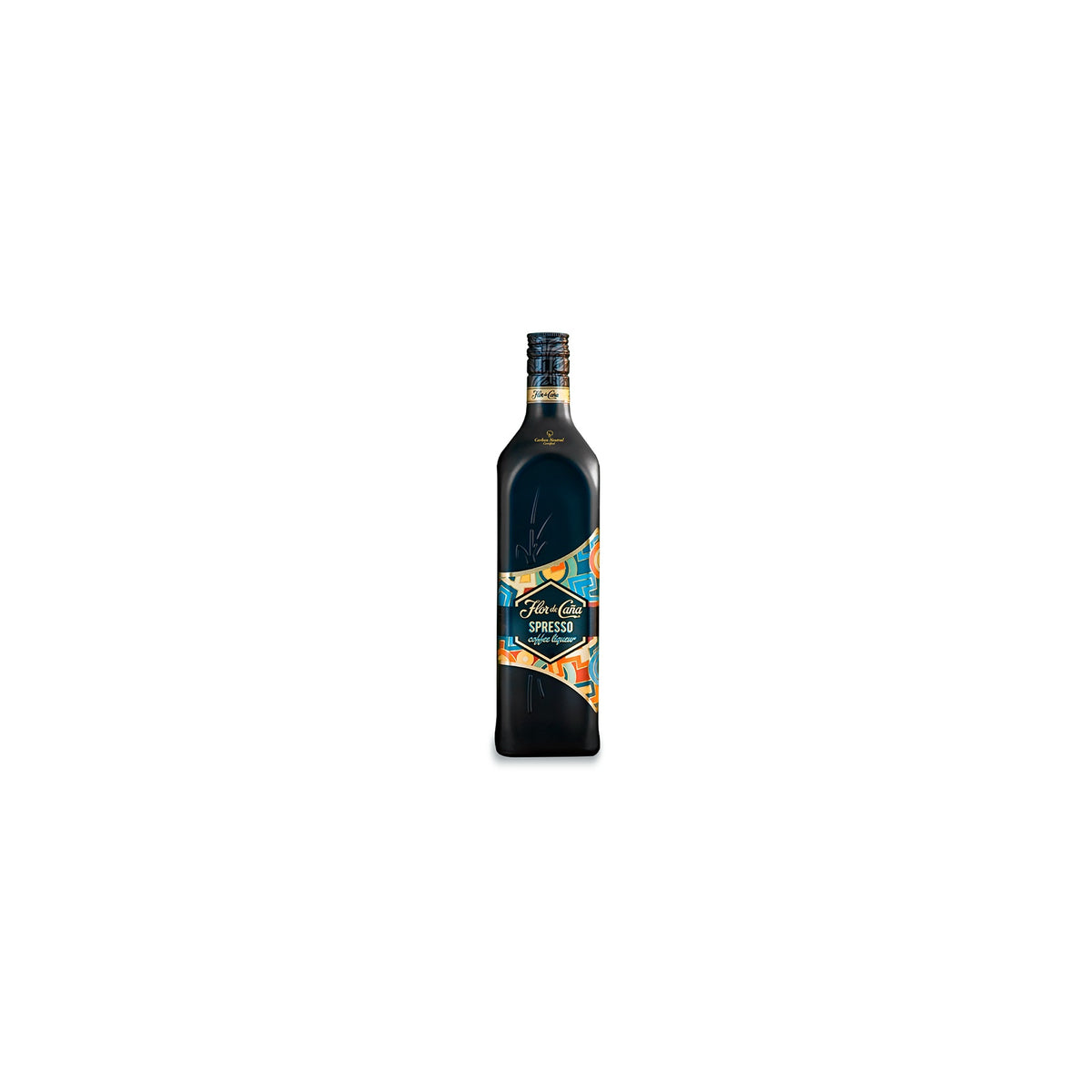 Flor de Cana Spresso coffee liqueur 750ml bottle on a white background