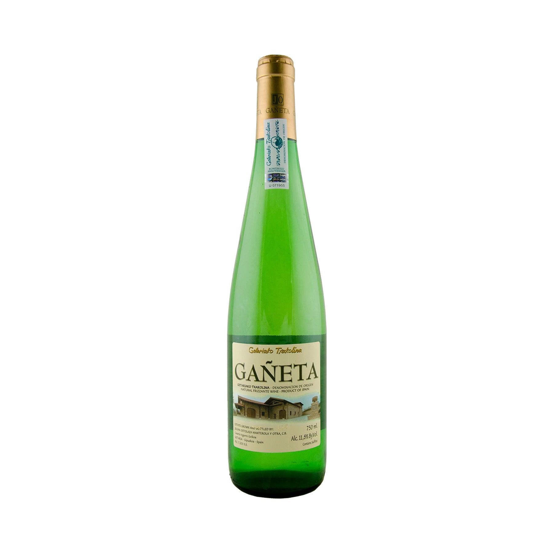 Ganeta Getariako Txakolina 2025 750ml bottle on a white background