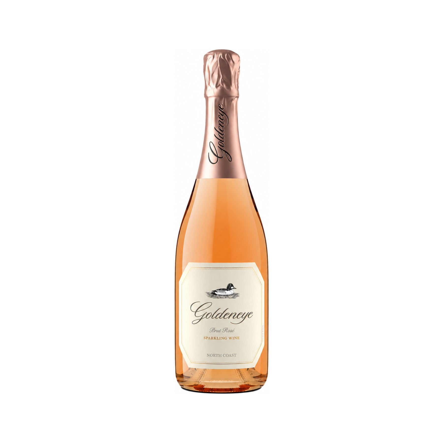 Goldeneye Sparkling Rose bottle on a white background