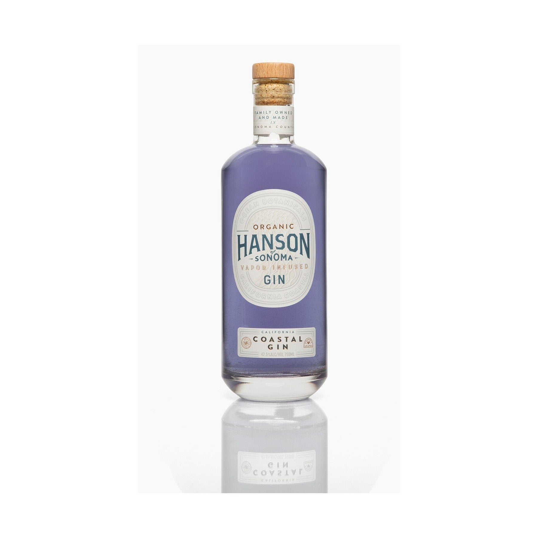Hanson of Sonoma Coastal Blue Botanical Gin 750ml bottle on a white background