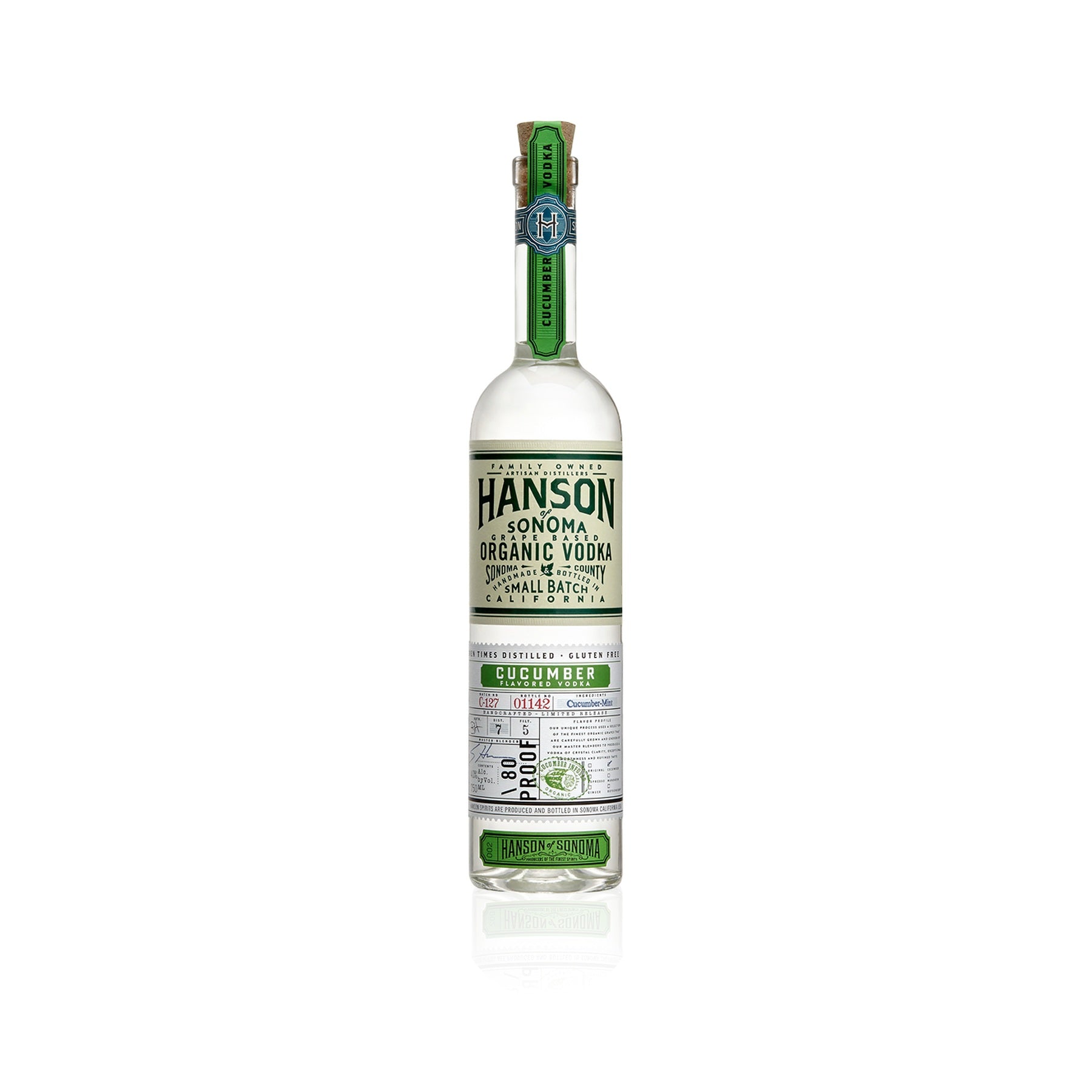 Hanson of Sonoma Organic Cucumber Vodka 750ml bottle on a white background