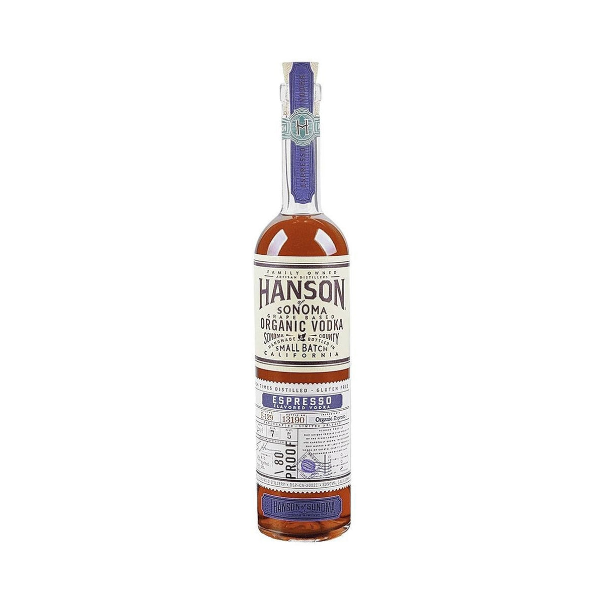 Hanson of Sonoma Organic Espresso Vodka 750ml bottle on a white background