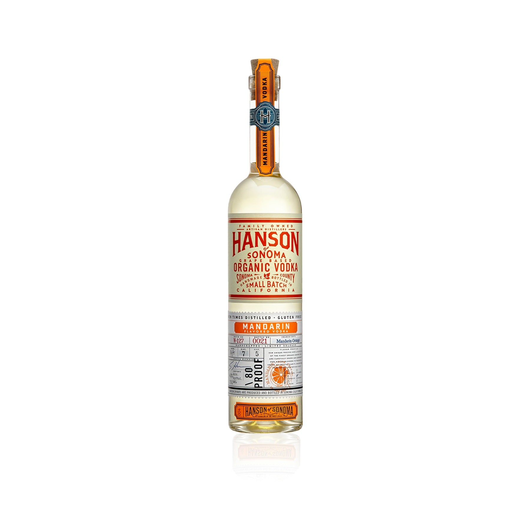Hanson of Sonoma Organic Mandarin Vodka 750ml bottle on a white background