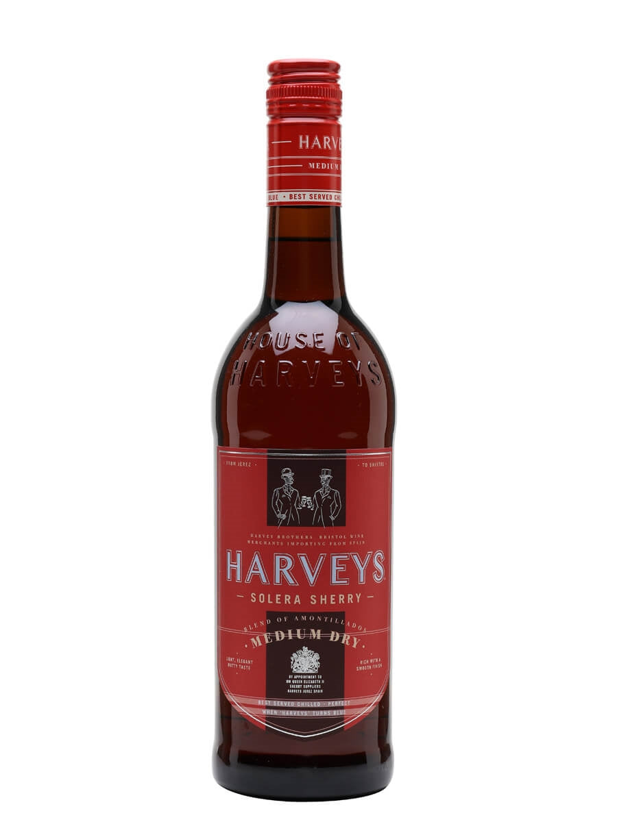 Harveys Solera Sherry Medium Dry 750ml bottle on a white background