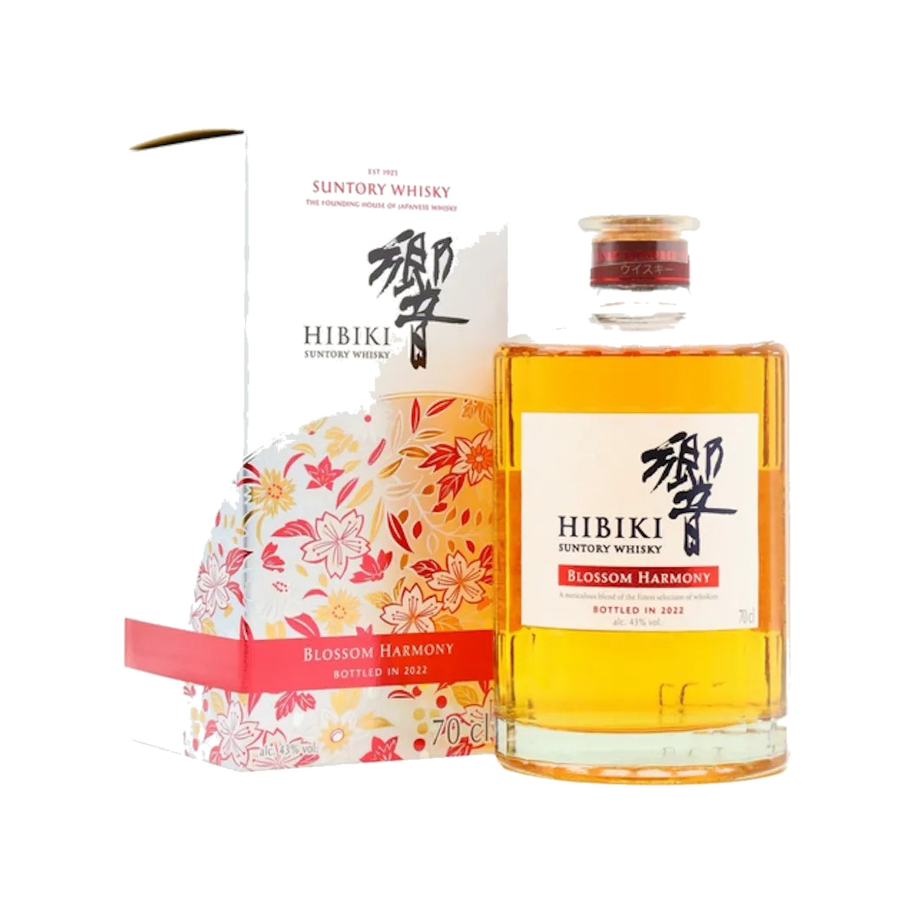 Hibiki Blossom Harmony 2022 Japanese Whisky 750ml bottle and box on a white background