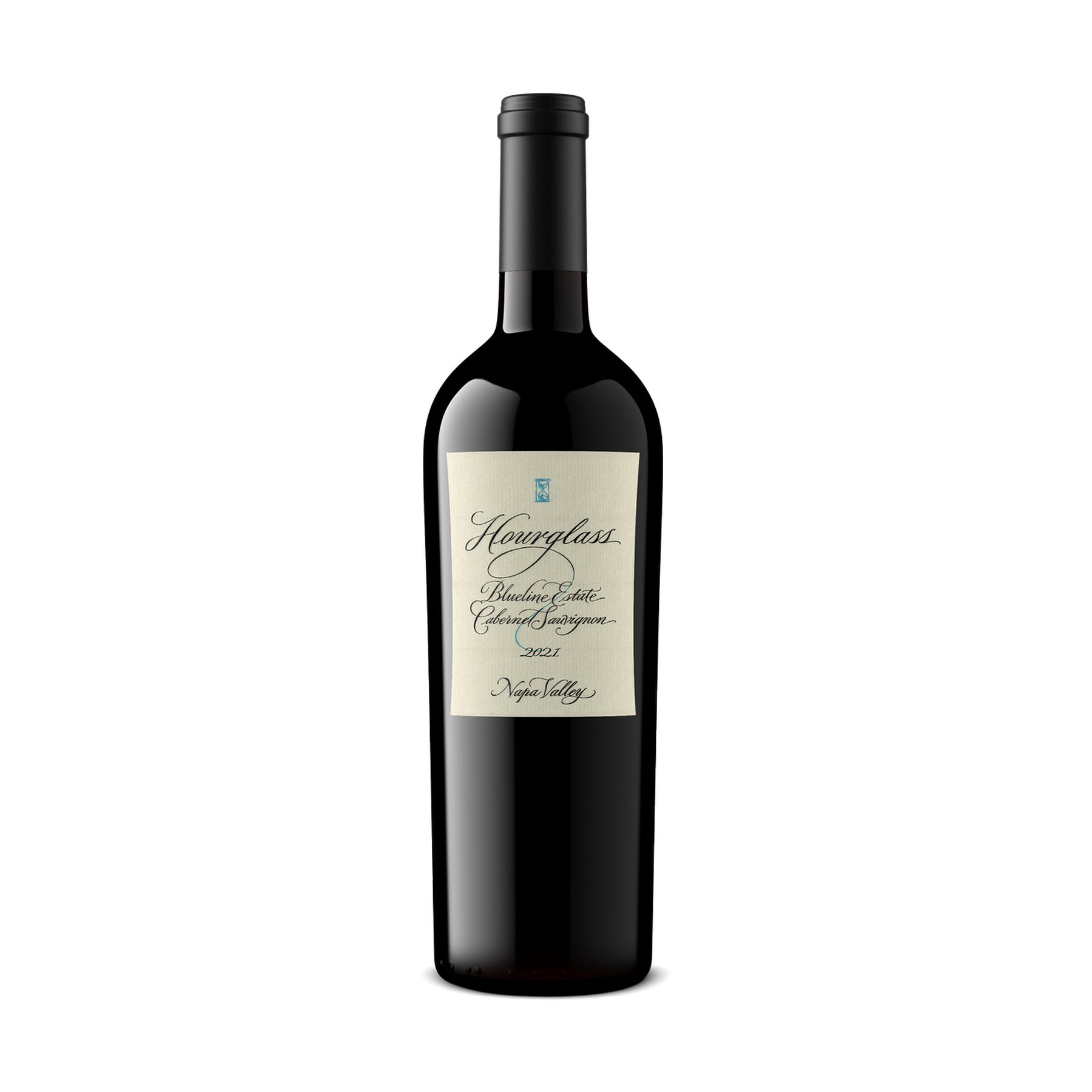 Hourglass Blueline Estate Cabernet Sauvignon bottle on a white background