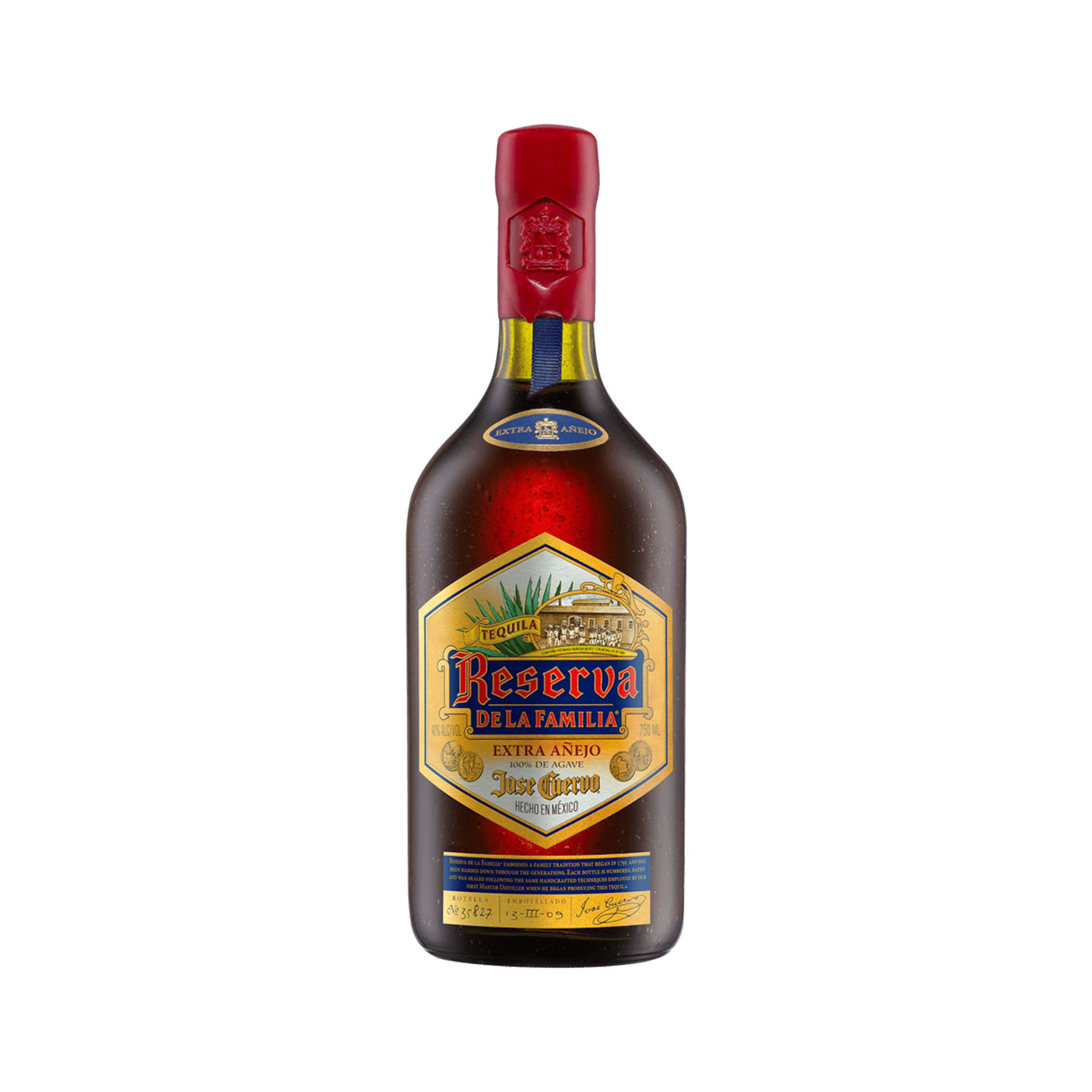 Jose Cuervo Reserva de la Familia Extra Añejo Tequila 750ml bottle and box on a white background