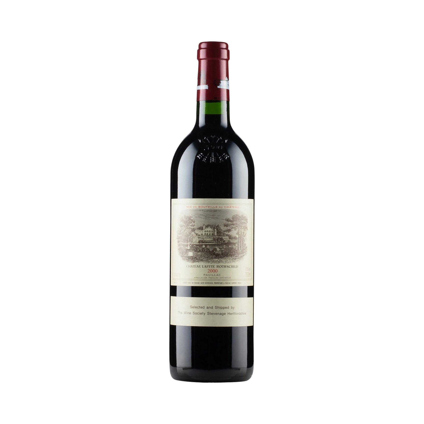 Chateau Lafite Rothschild 2000 Bordeaux wine bottle on a white background