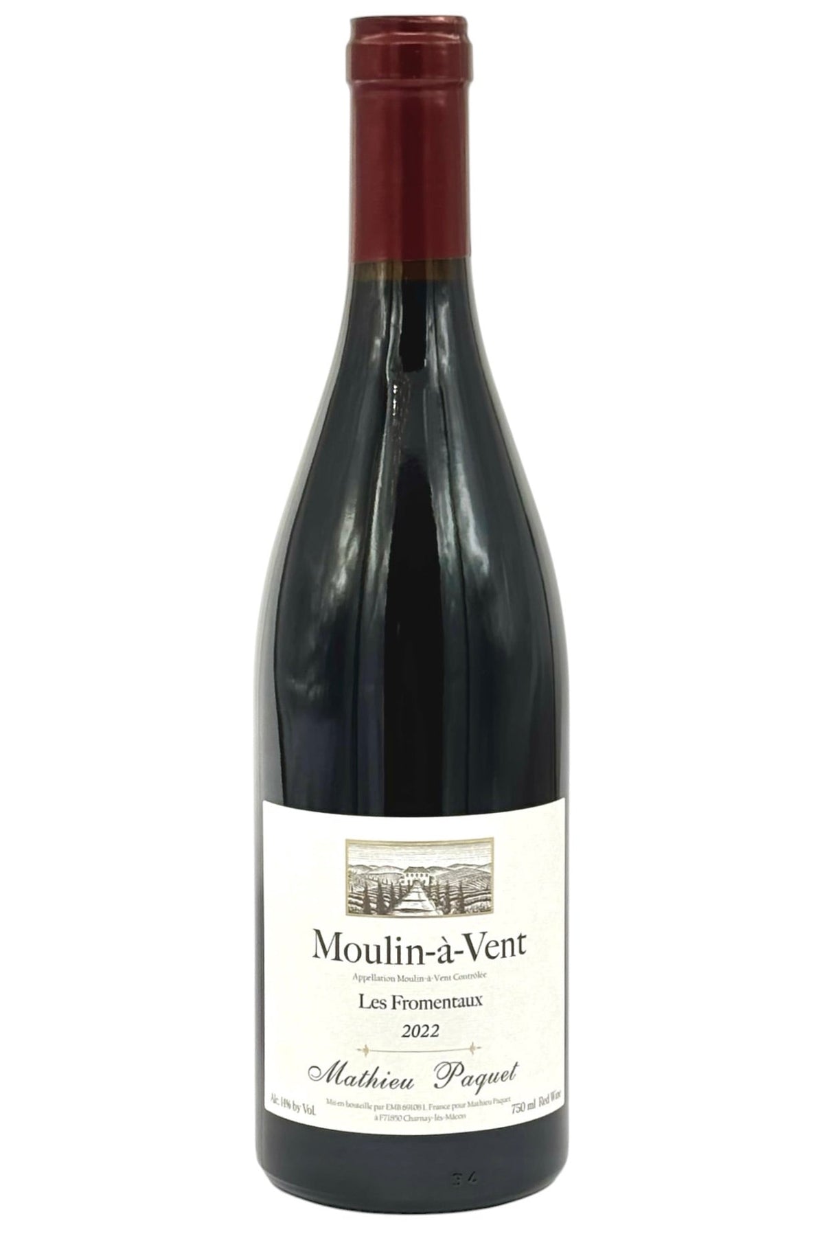 Mathieu Paquet Moulin-à-Vent Les Fromentaux 2022 bottle on a white background