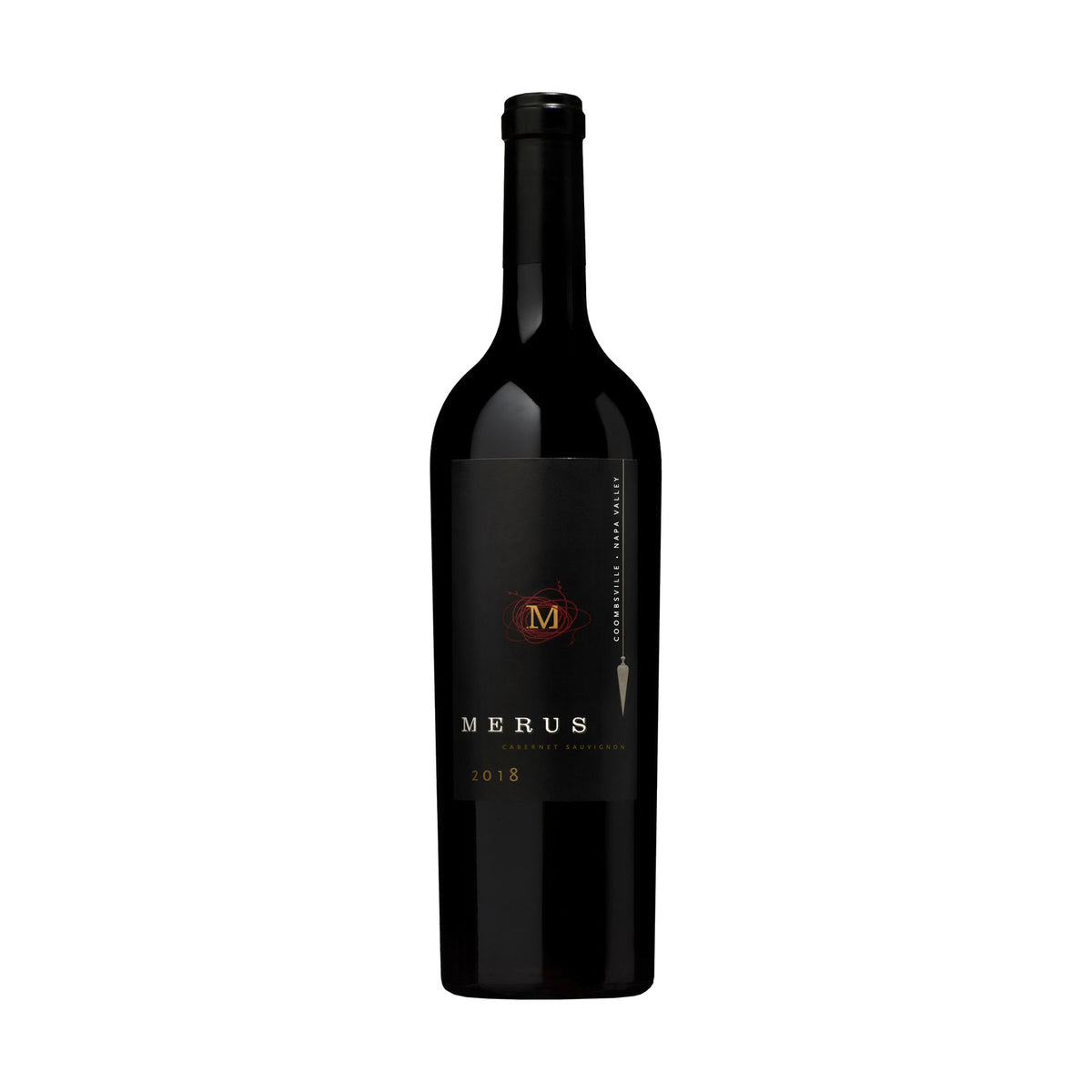 Merus 2018 Cabernet Sauvignon 750ml bottle on a white background