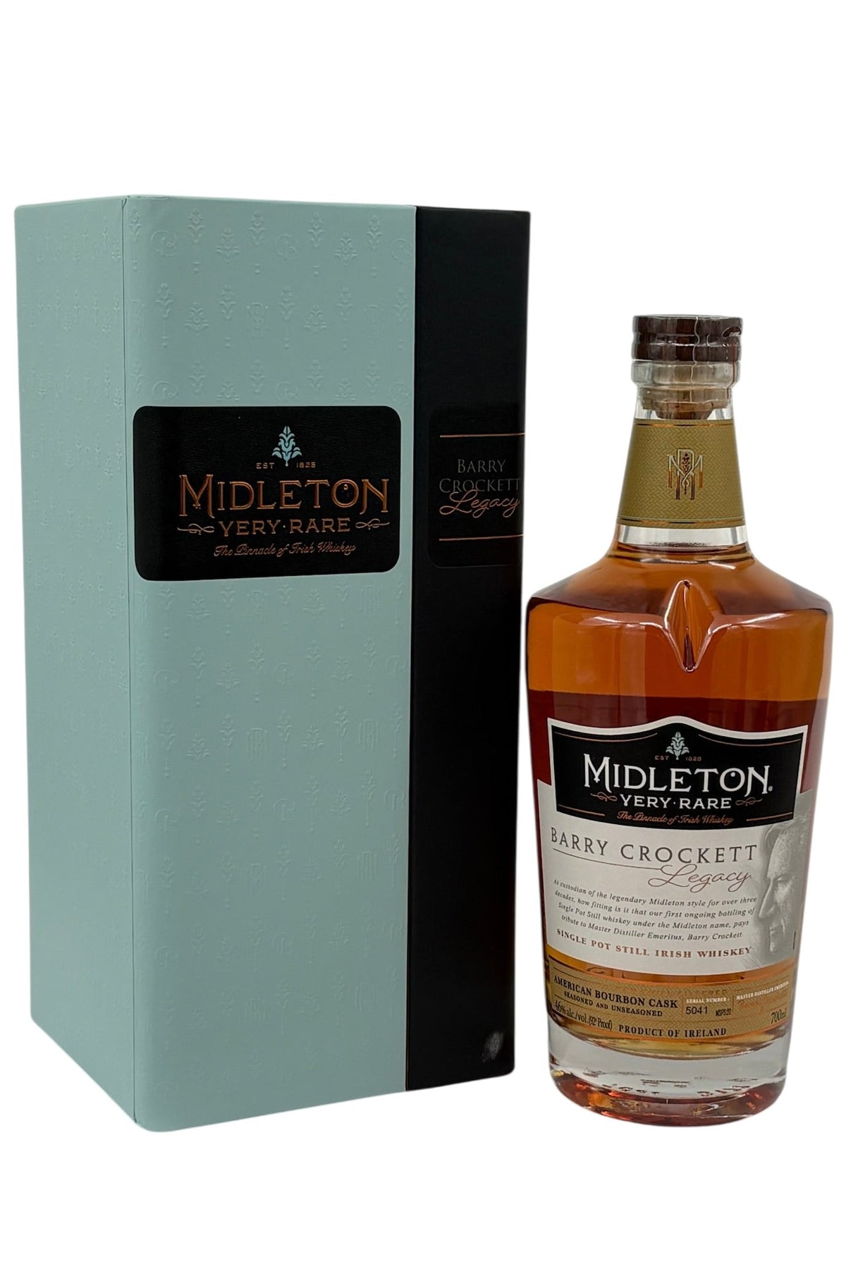 Midleton Very Rare Barry Crockett Legacy Edition Irish whiskey bottle on a white background