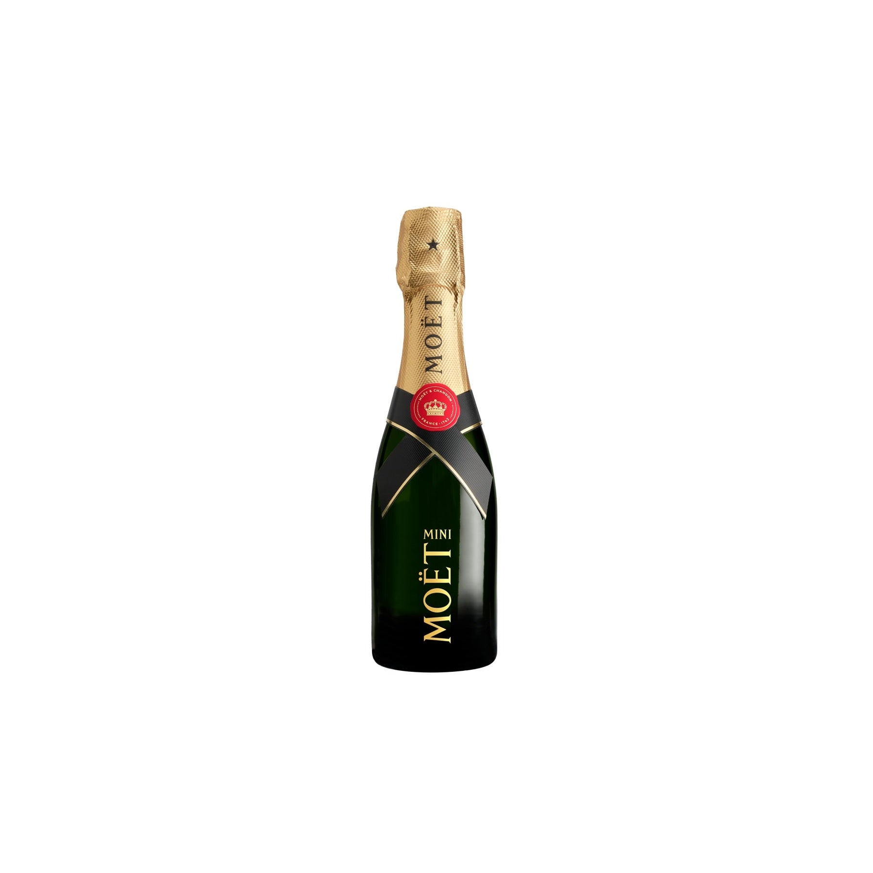 Moet & Chandon Imperial Brut Champagne 187ml mini bottle on a white background