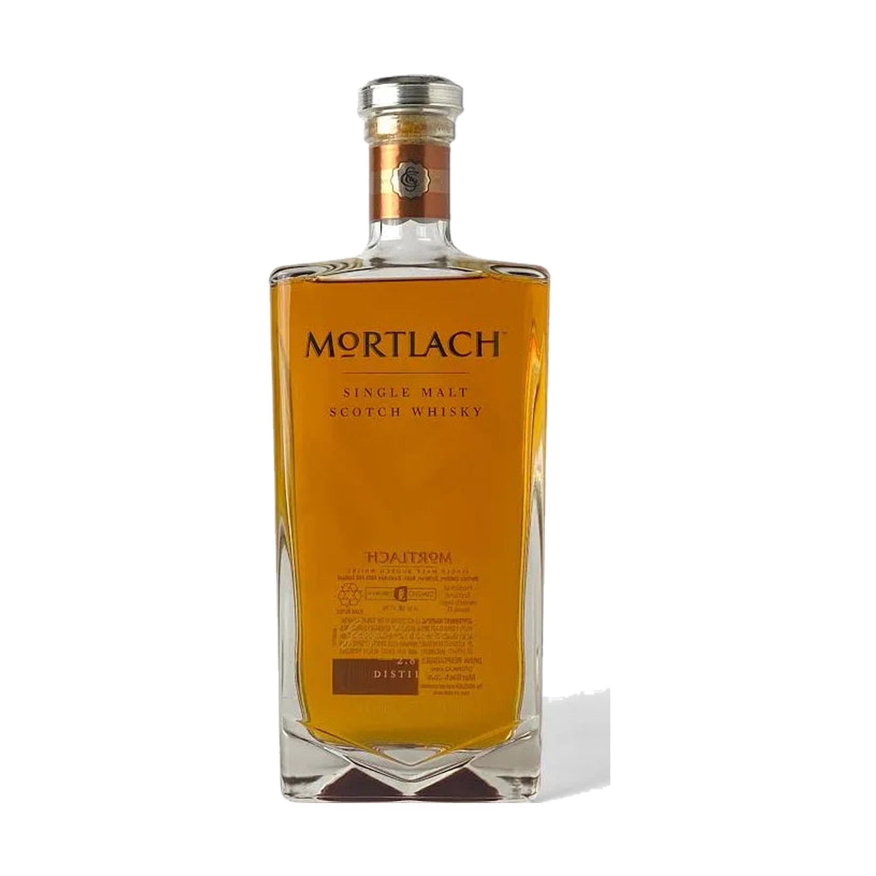 Mortlach Rare Old Speyside single malt Scotch whisky 750 ml bottle and box on a white background