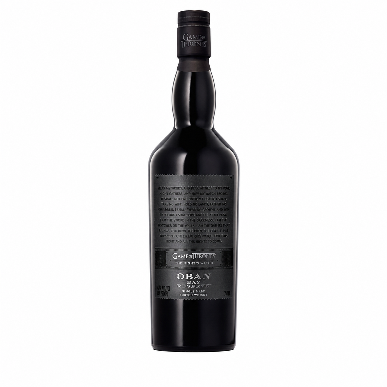 Oban Bay Reserve Game of Thrones The Night's Watch single malt Scotch whisky 750ml bottle and box on a white background