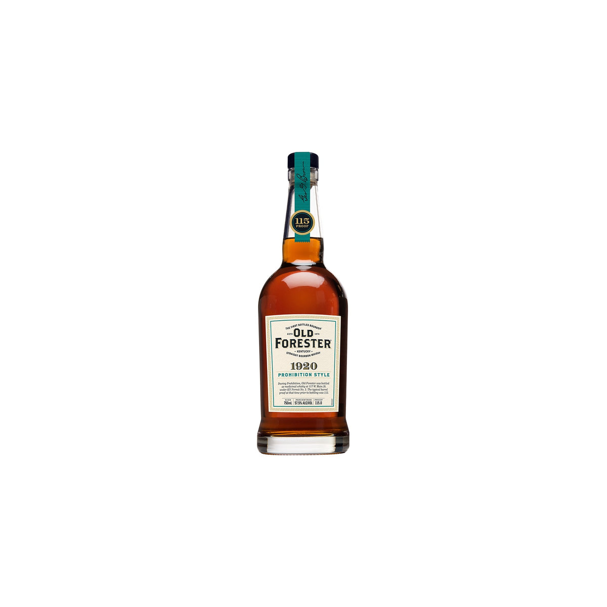 Old Forester 1920 Prohibition Style bourbon 115 Proof 750ml bottle on a white background