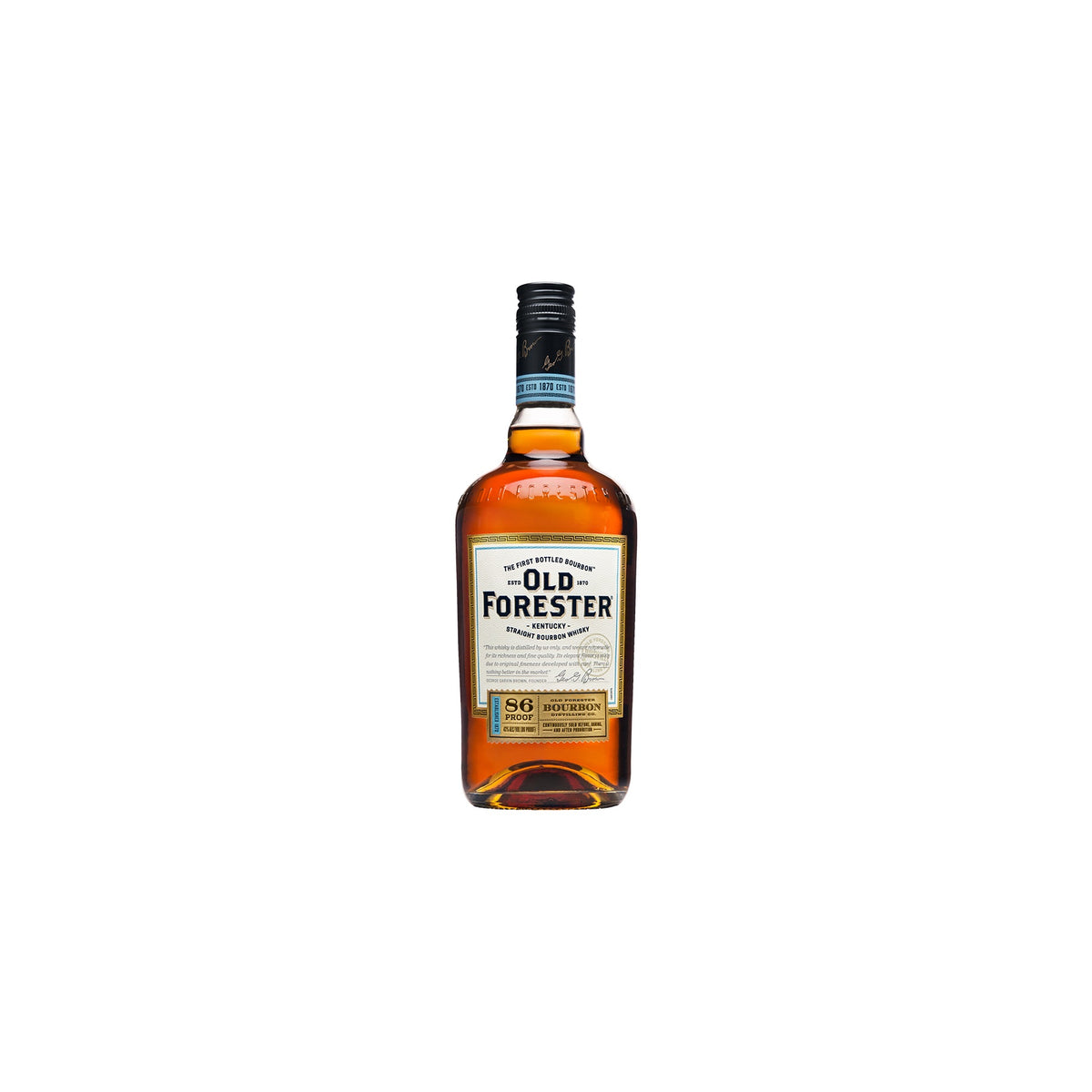 Old Forester 86 Proof Kentucky straight bourbon whisky 750ml bottle on a white background