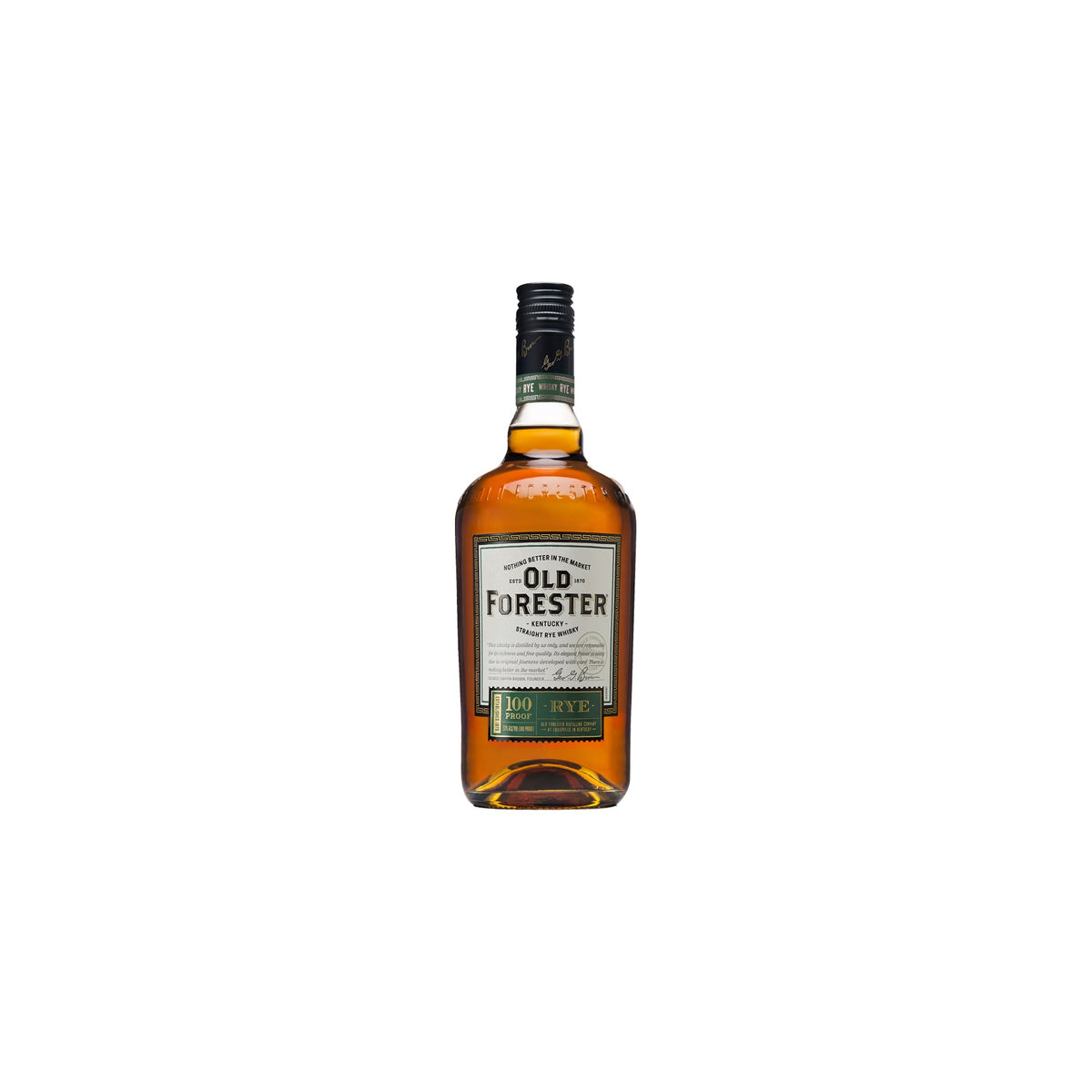Old Forester 100 Proof Kentucky straight rye whisky 750ml bottle on a white background