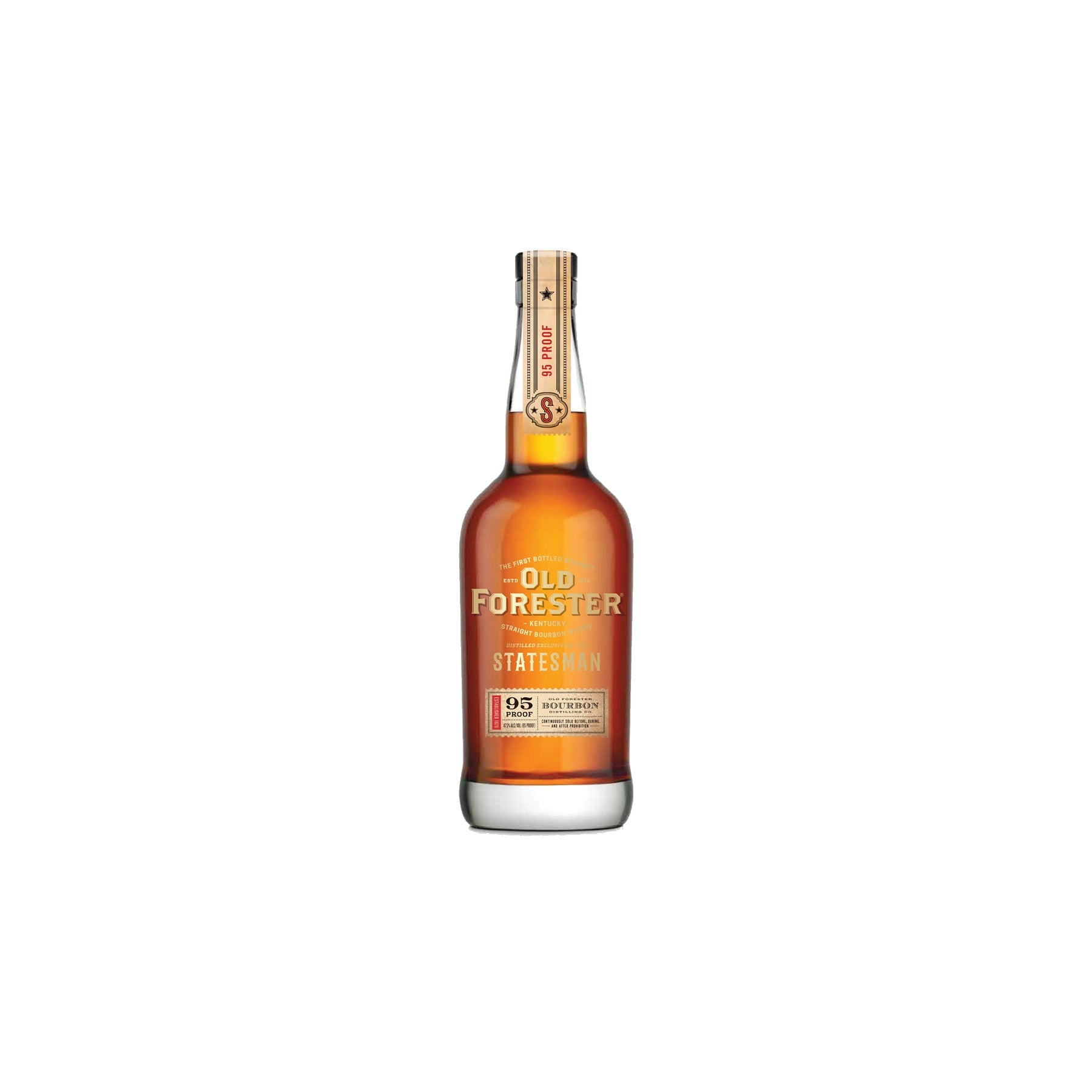 Old Forester Statesman bourbon 95 Proof 750ml bottle on a white background
