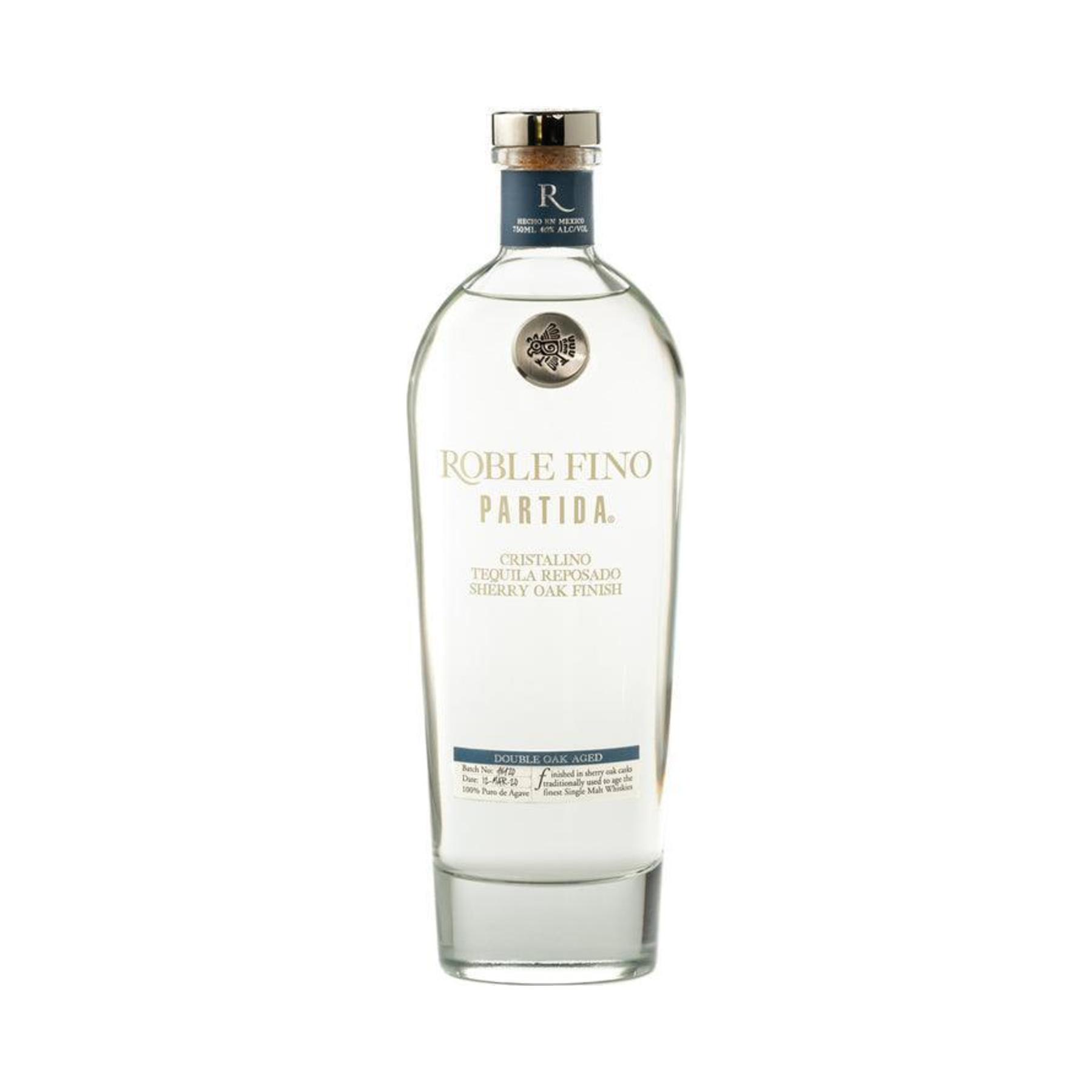 Partida Roble Fino Cristalino Reposado Tequila 750ml bottle on a white background