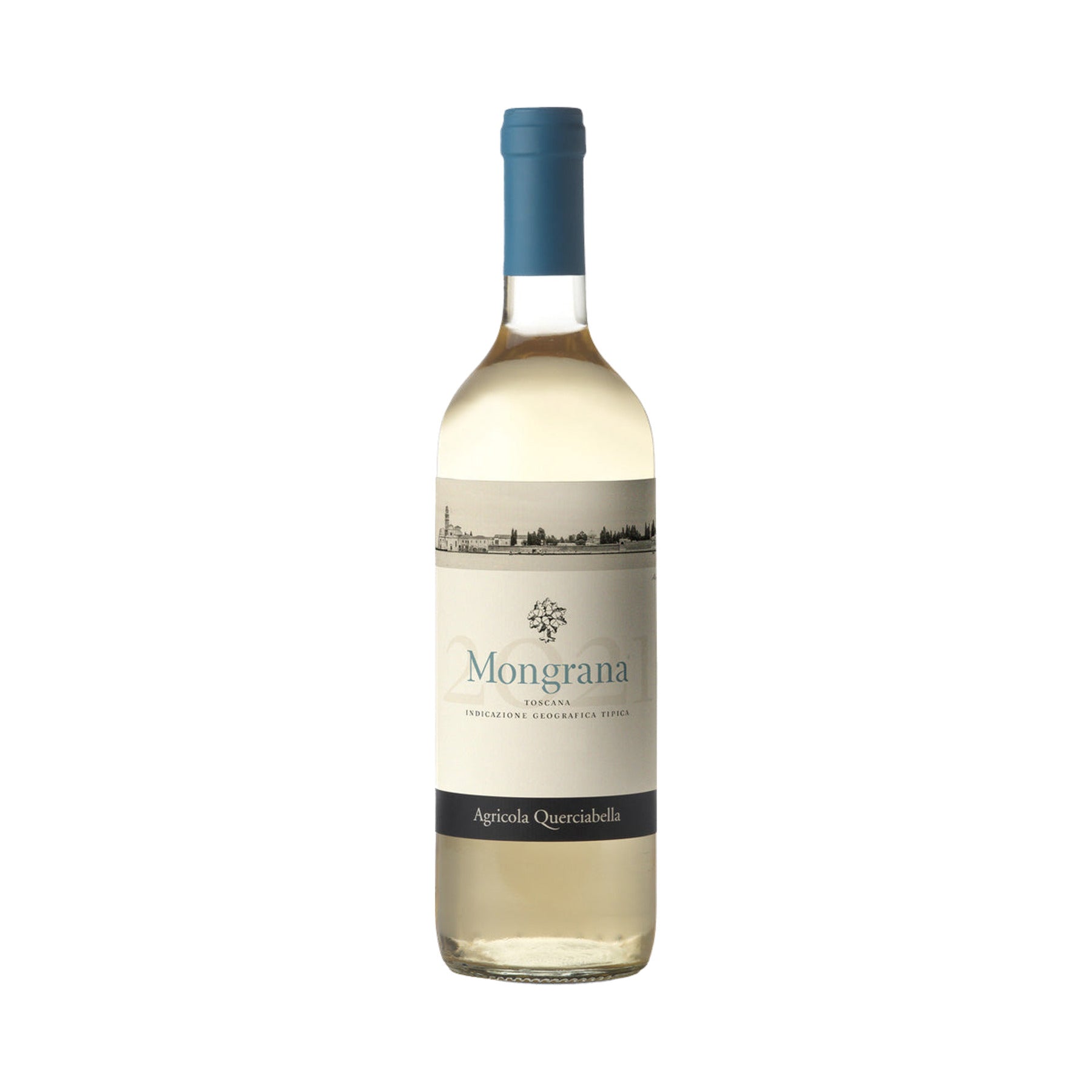 Querciabella Mongrana Toscana white wine bottle on a white background