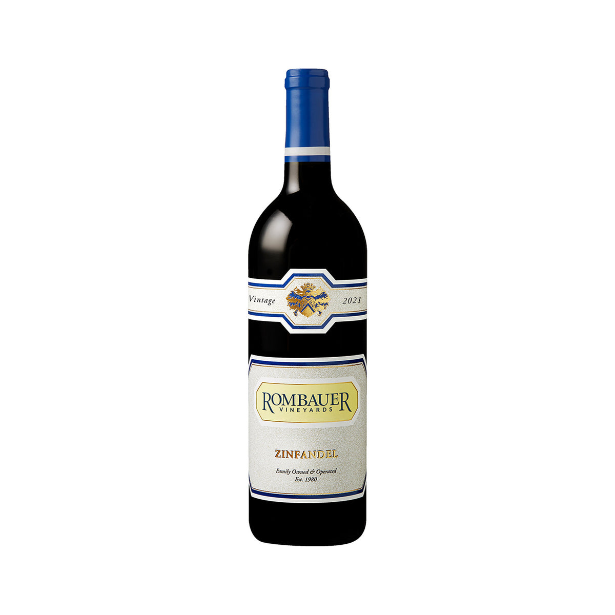 Rombauer California Zinfandel bottle on a white background
