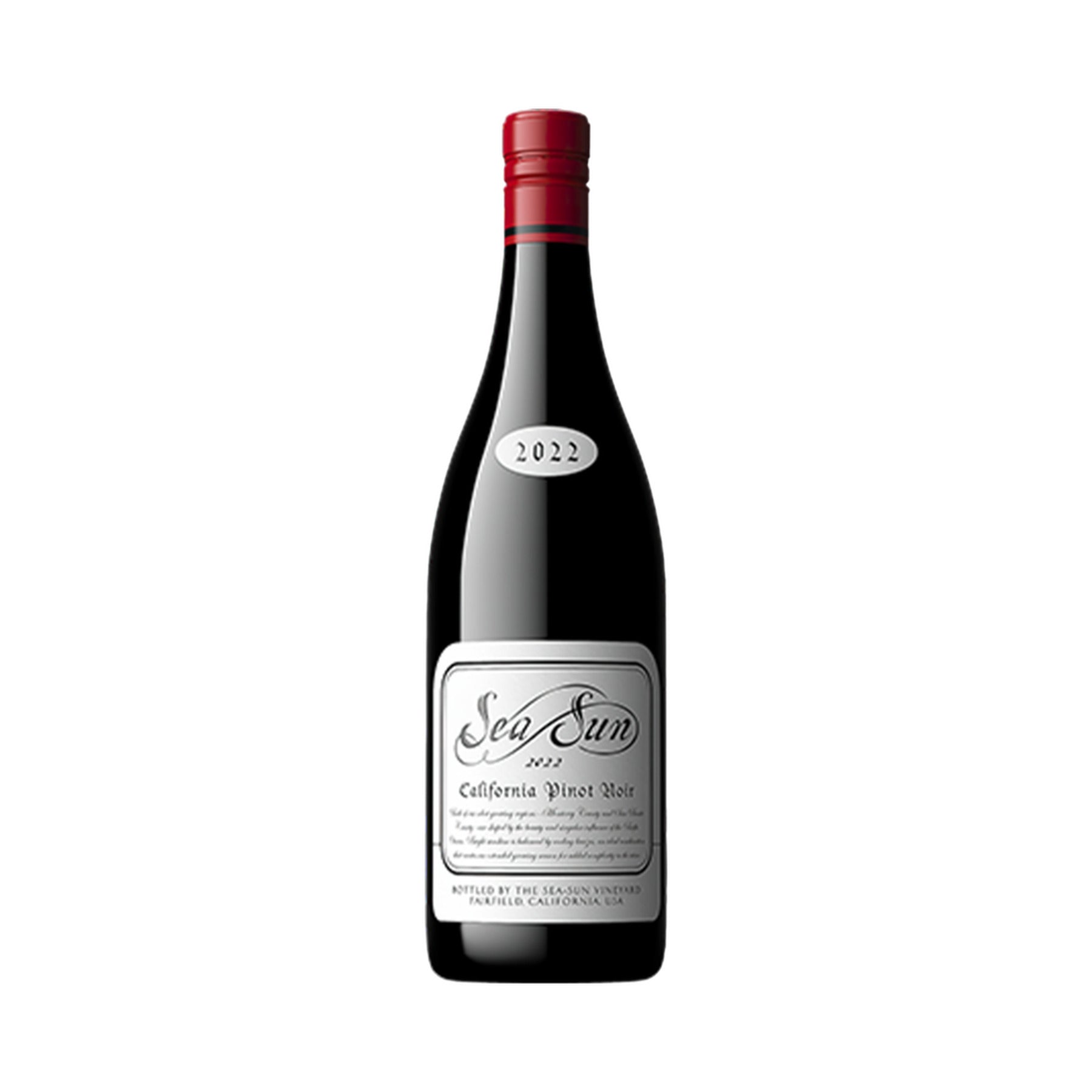 Sea Sun California Pinot Noir bottle on a white background