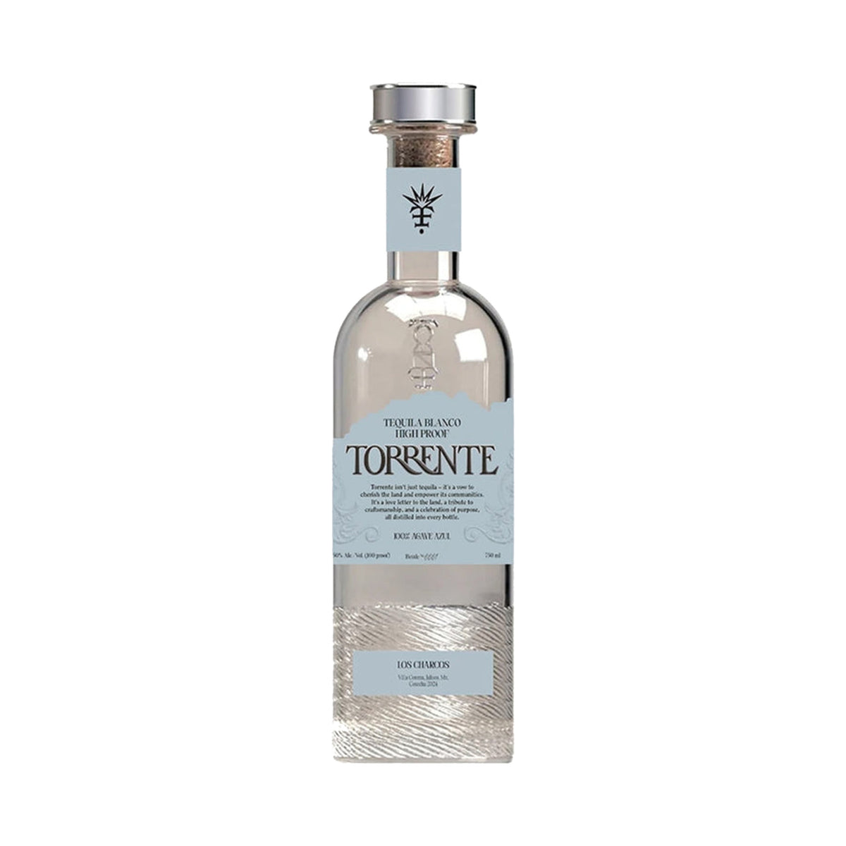Torrente Blanco high proof tequila 750ml bottle on a white background