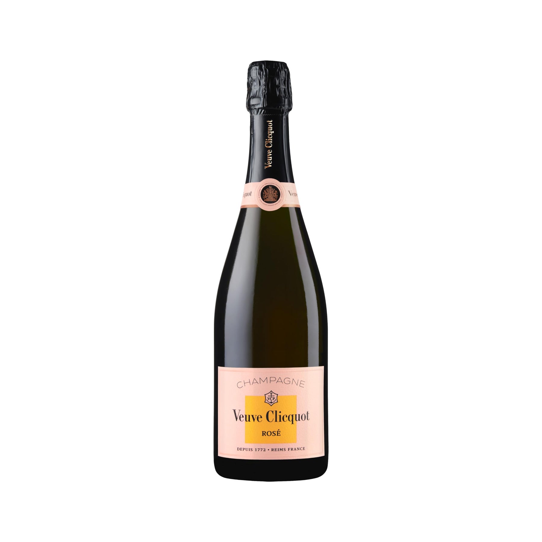 Veuve Clicquot Rose Champagne bottle on a white background