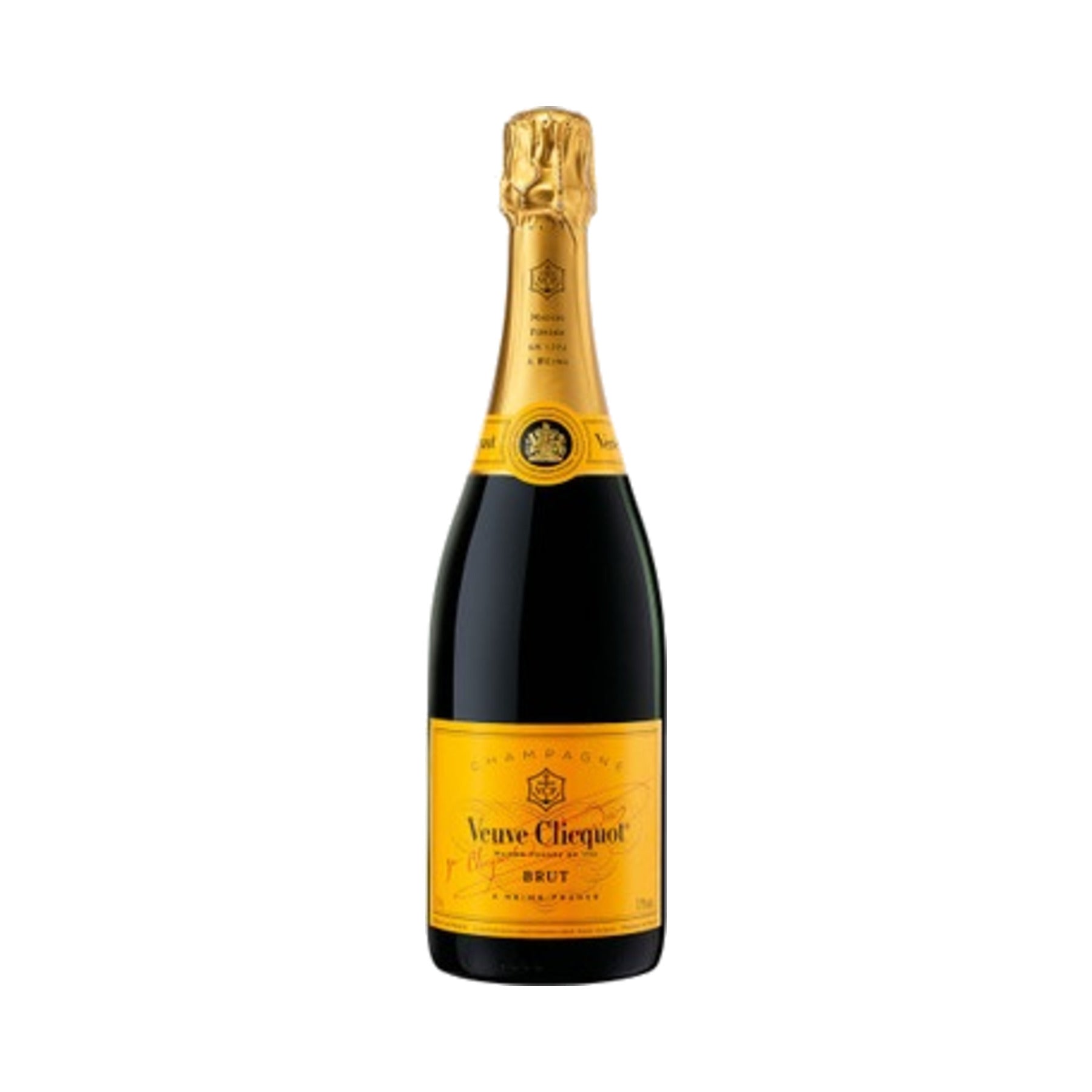 Veuve Clicquot Yellow Label Brut Champagne bottle on a white background